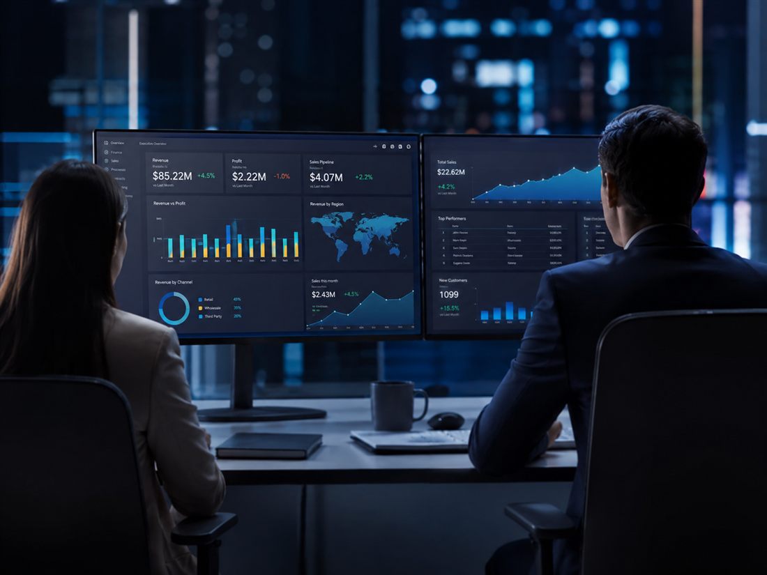 Dashboards de Business Intelligence com indicadores estratégicos