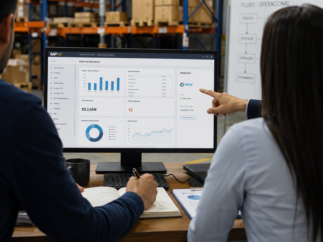 Painel de indicadores de ERP integrado à contabilidade
